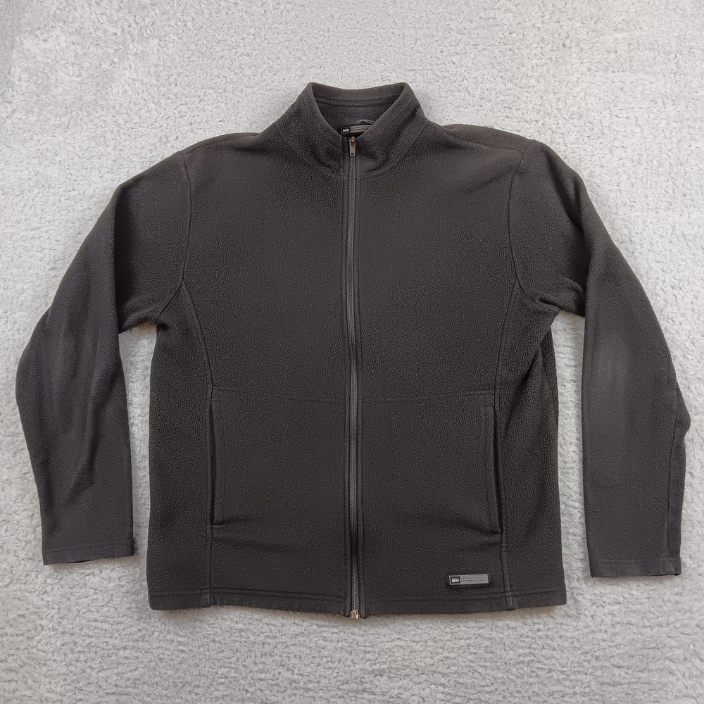 REI Fleece Jacket Polartec Men L Gray Full Zip Mock Neck Outdoor Layer